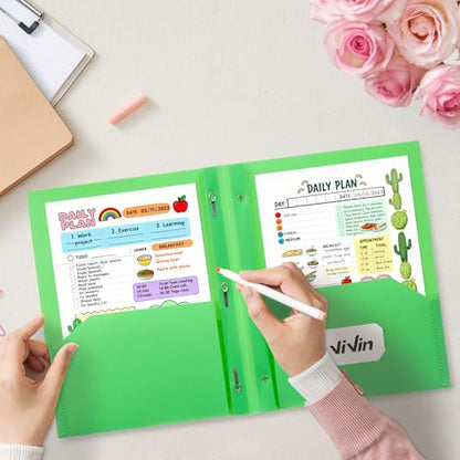 ViVin Sturdy Plastic Folder with Pockets,12 Pack,Heavy Duty Two Pocket 3 Prong Folders,Holds Letter Size Paper,File Folders with Business Card Slot for School Home and Office(Green) - color: Green, size: 12 PACK