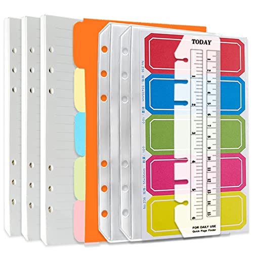 DY.2ten A6-135 Sheets (270 Pages) Graphic Paper Refills + 2 Zipper Pockets + 5 Dividers + Note Tabs + Ruler - color: A6 Lined Paper