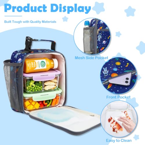 FlowFly Kids Lunch box Insulated Soft Bag Mini Cooler Back to School Thermal Meal Tote Kit for Girls, Boys, Astronaut - color: Astronaut