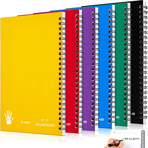 Lewtemi 6 Pack Small Left Handed Notebook 8"x5" Lefty Spiral Notebooks Wire Bound Mini Notebook 50 Sheets College Ruled Paper Journal(Assorted Colors) - color: Assorted Colors
