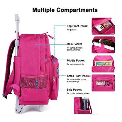Tilami Rolling Backpack 18 inch Double Handle Wheeled Boys Girls Travel School Children Luggage Toddler Trip, Deep Pink - color: Deep Purple