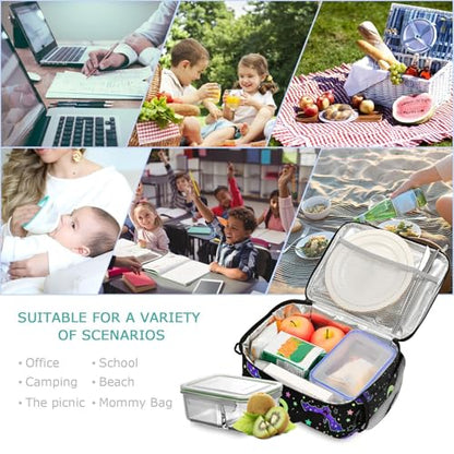 MNSRUU Unisex Insulated Lunch Bag, Bat 13, Fabric, 11"x4.33"x 9.05", Ample Storage Space, Keeps Food Warm, Portable, Lightweight - color: Bat 13