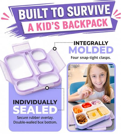 kinsho Glitter Lunch Box Bento-Boxes for Girls, Meal and Snack Containers for Toddler Daycare, School, Travel, 6 Divided Sections, Cute Bentobox, Leak-Resistant, Utensils, Purple Lilac Sparkle - color: Purple Glitter
