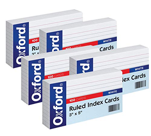 Oxford Ruled Index Cards, 3" x 5", White, 100-Pack (31), Pack of 5