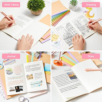 feela 56 Pack Composition Notebooks Bulk, Kraft Cover Lined Blank College Ruled Composition Travel Journals with Rainbow Spines For Women Students Business, 60 Pages, 8.3”x 5.5”, A5, 8 Pastel Colors - color: 8 pastel colors X7