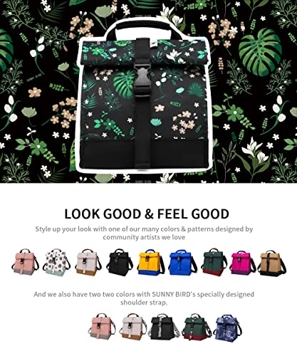 SUNNY BIRD Insulated Lunch Bag Rolltop Lunch Box (Floral & Foliage) - color: Floral & Foliage