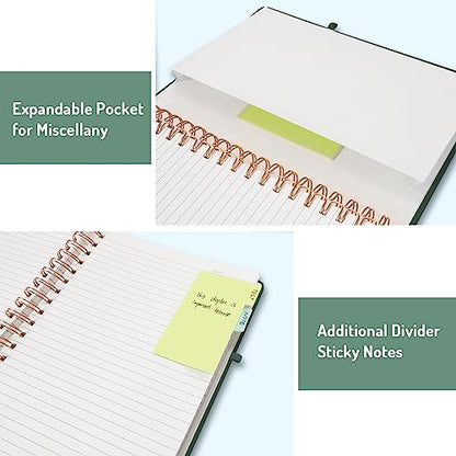 Forvencer A4 Lined Spiral Journal Notebook with 300 Numbered Pages, 11" X 8.5" Thick Journals for Writing with 100GSM Paper, Hardcover Notebooks with Contents for Work, School, Dark Green | Thick Journals for Writing with 100GSM Paper, Hardcover Notebooks