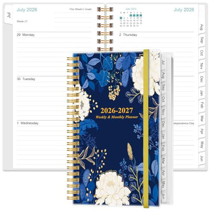 2026-2027 Pocket Planner/Calendar - 2026-2027 Planner from July 2026 - June 2027, Planner 26-27 with 12 Tabs, Twin-Wire Binding, Inner Pocket, 3.75" x 6.75, Blue Leaf Flower - color: Blue-Leaf-Flower, size: 3.75" x 6.75"