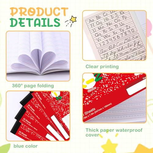 Fainne 30 Pack Primary Ruled Composition Notebook, Grade K-2 Journal 100 Pages, 7-1/2" x 9-3/4" Kindergarten Primary Drawing Story Notebook for Kids Drawing and Writing (Red) - color: Red