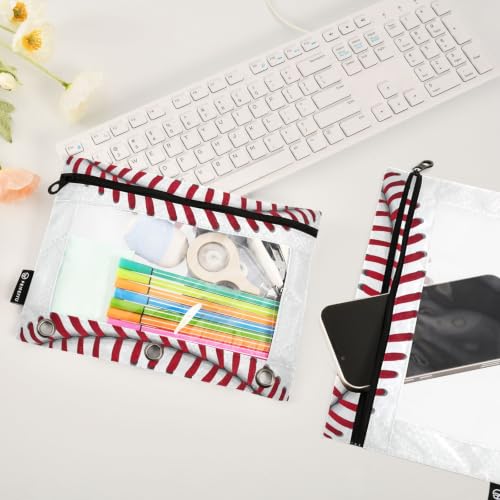 Gredecor 3 Ring Binder Pencil Pouch, Ball Softball Basebal Laces (1) Zippered Pen Case Pouches with Clear Window, 2 Pack Stylish Office & School Supplie - color: Ball Softball Basebal Laces (1)