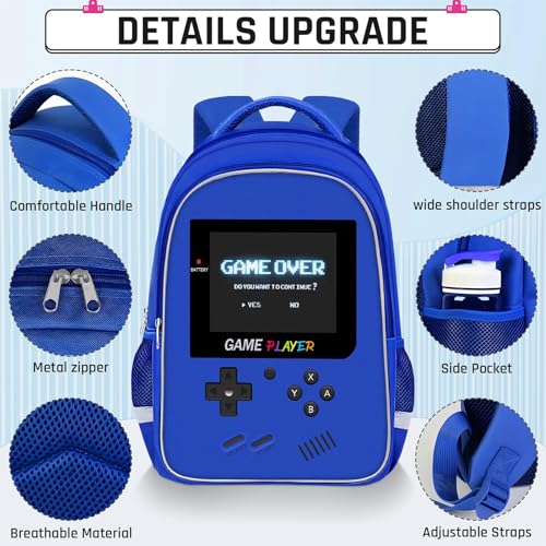 Backpack for School Boys,3pcs Boys Backpack and Lunch Box Set for Elementary Middle School, 17″ Video Game Bookbag for Ages 6-18 Kids Children Teens - color: Game Backpack Set-blue
