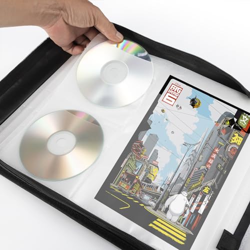 LIOVODE DVD Case 128 DVDs and 64 Booklets Capacity, CD/Blu-ray Storage Binder Case with Booklet Inserts Media Organizer Holder Black Blu ray Wallet for Car (128 Capacity) - size: 128 Capacity