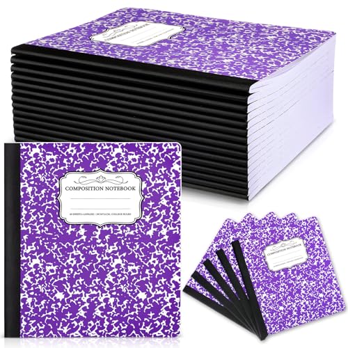 Seajan 20 Pack Composition Notebooks, Wide Ruled Paper, 7-1/2" x 9-3/4" Marble Hard Covers, 60 Sheets, Composition Notebooks Bulk for Students Back to School Adults Office Supplies(Purple) - color: Purple