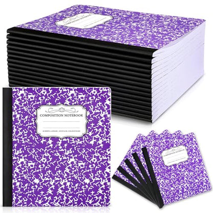 Seajan 20 Pack Composition Notebooks, Wide Ruled Paper, 7-1/2" x 9-3/4" Marble Hard Covers, 60 Sheets, Composition Notebooks Bulk for Students Back to School Adults Office Supplies(Purple) - color: Purple