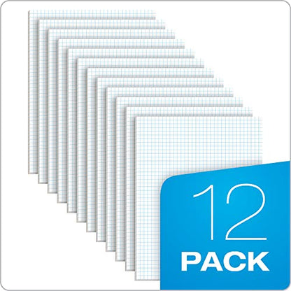 TOPS™ Quadrille Pad, 8 1/2" x 11", Quad Ruled, White, 50 Sheets Per Pad, Pack Of 12 Pads