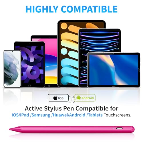DRYMOKINI Pink Stylus Pen, Active Stylus Pen Touch Screens Compatible for Android and i-OS Tablet/Phones, Rechargeable Universal Stylus Pencil Compatible for A-pple/i-Pad/Phone Tablet - color: Candy Pink