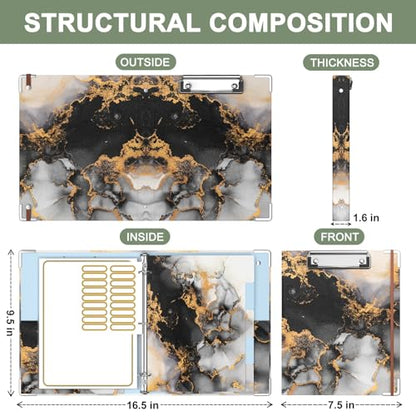 Rouidr Mini 3 Ring Binder with Clipboard, 1 inch Round 8.5 x 5.5 in Cute Binders Organizer with 5 Dividers Tabs & Clear Sleeves, School Supplies, Office Supplies, Black Gold Marble - color: Black Gold Marble, size: Mini 1in(8.5 x 5.5 in)