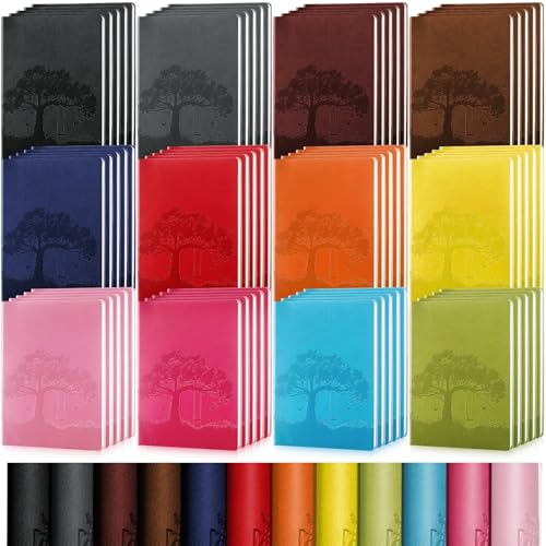 TaoBary 60 Pcs A5 PU Leather Journals Bulk Colorful Tree Journal Notebook Soft Leather Cover Lined Ruled Writing Notebook for Administrative Professionals Nurse Teacher Volunteer (Assorted Colors) - color: multi