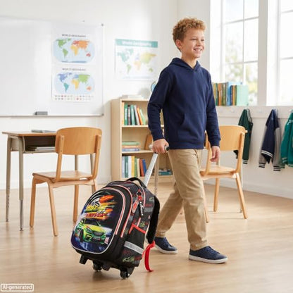 Meetbelify Rolling Backpack for Boys Backpacks with Wheels for Elementary Preschool Students 3 in 1 Kids Rolling Backpacks with Lunch Box Pencil Case Travel Luggage for Boys Age 8-10 - color: 02 Car