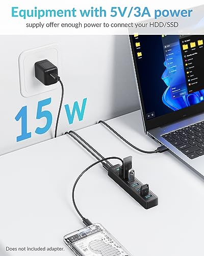PHIXERO 7 Port USB Hub, 3.3FT/1M Long Cable USB 3.0 Hub Multi USB Port Hub Adapter Extension USB Splitter USB Hub for PC, Compatible with All USB 3.0/2.0/1.1 Device - size: 1m Cable