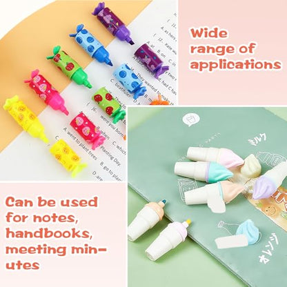 28Pcs Mini Highlighter, Candy Pastel Fun Highlighter with Sticky Notes | Used for Writing, Drawing, Diary Writing, PP and ABS Materials,