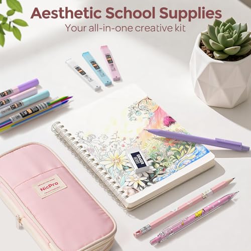 Nicpro 45PCS Mechanical Pencils with 462 Lead Refills (Pink) | 0.5mm-2.0mm Cute Mechanical Pencil Pet, School Supplies Stationary Set with Pencil Case for Girl Note-Taking & Back to School - size: 47 PCS