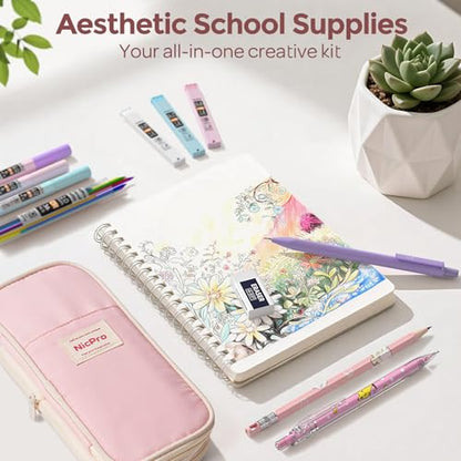 Nicpro 45PCS Mechanical Pencils with 462 Lead Refills (Pink) | 0.5mm-2.0mm Cute Mechanical Pencil Pet, School Supplies Stationary Set with Pencil Case for Girl Note-Taking & Back to School - size: 47 PCS