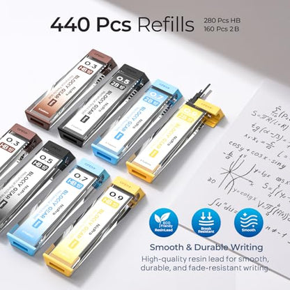 Nicpro 4 Pack Blocky Gear 0.3, 0.5, 0.7, 0.9 mm Metal Mechanical Pencils Set with Case, Lead Drafting Pencil with 8 Tube Lead Refills(HB 2B), Erasers, Eraser Refills for Art Writing Sketching Drawing - style: 0.3 0.5 0.7 0.9mm