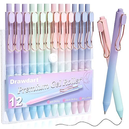 Drawdart Smooth Writing Pens, 12 Pcs No Bleed & Smear, Black Ink Fine Point (0.5mm), Retractable Aesthetic Journaling Pens for Women & Men - color: 12 Pcs Gradient- Black Ink