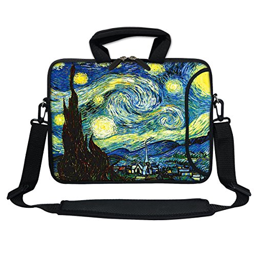 12 Inch Water Resistant Neoprene Laptop Bag with Reinforced Zipper, Strap, Pockets, Fits 11.6" to 12.3" Laptops - color: The Starring Night