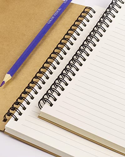 Dynta Spiral Notebooks A5 Lined 5Pcs College Ruled Journals Bulk Thick Paper for Work, Study, Notes Taking, Gifts 120 Pages/60 Sheets Kraft Brown - color: Kraft-5 Pcs