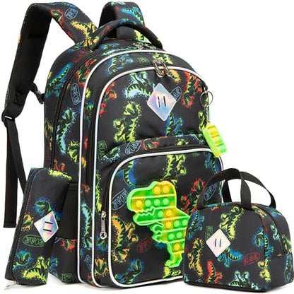 Backpack for Girls Elementary Preschool Kids Lunch Box for School - color: Boys Dinosaur Bag