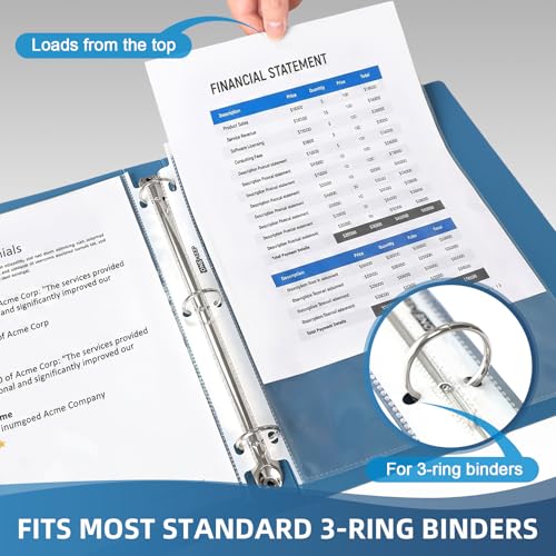 100 Pack Sheet Protectors, Top Loading Reinforced 3-Hole Page | Protectors for 3-Ring Binders, Fits Standard 8.5" x 11" Letter Size Paper, Perfect for Documents & Photos, Office Supplies