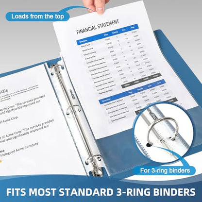 100 Pack Sheet Protectors, Top Loading Reinforced 3-Hole Page | Protectors for 3-Ring Binders, Fits Standard 8.5" x 11" Letter Size Paper, Perfect for Documents & Photos, Office Supplies