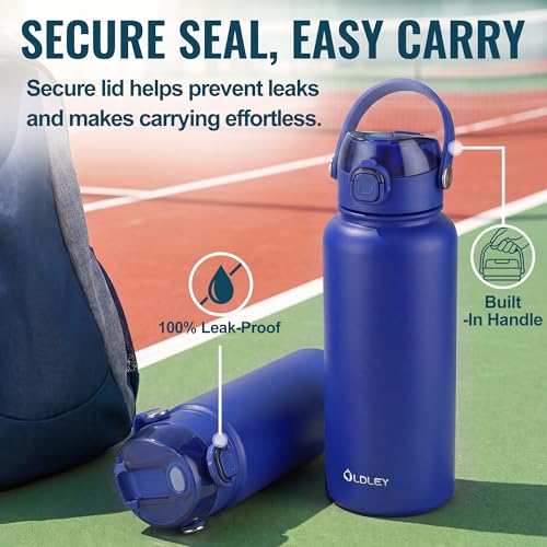 OLDLEY 18oz Insulated Water Bottle with 2-in-1 Straw & Chug Lid, Leakproof Stainless Steel Bottle, Cup Holder Friendly Vacuum Water Bottle for Travel, and School,Royal Blue - color: Royal Blue