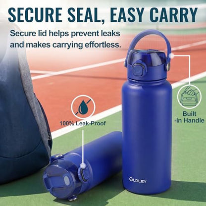OLDLEY 18oz Insulated Water Bottle with 2-in-1 Straw & Chug Lid, Leakproof Stainless Steel Bottle, Cup Holder Friendly Vacuum Water Bottle for Travel, and School,Royal Blue - color: Royal Blue