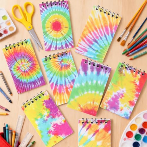 8 Pcs Mini Tie Dye Spiral Notebooks 3.9 x 2.4 Inch, Blank Mini Pocket Journal Notebook for Kids Back to School, Journal Mini Memo Pads for Tie Dye Birthday Pastel Art Party Favors Gift Supplies - color: Tie Dye