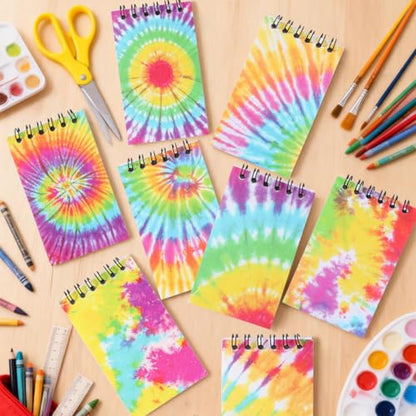 8 Pcs Mini Tie Dye Spiral Notebooks 3.9 x 2.4 Inch, Blank Mini Pocket Journal Notebook for Kids Back to School, Journal Mini Memo Pads for Tie Dye Birthday Pastel Art Party Favors Gift Supplies - color: Tie Dye
