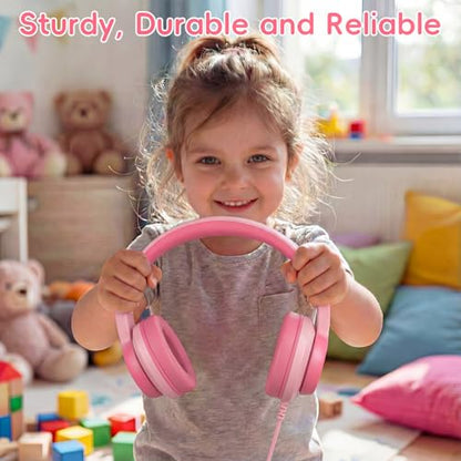 Candy Bila Wired USB C Kids Headphones, 85dB Safe Volume Limit, HD Stereo Sound, Adjustable Headband, Foldable Over-Ear Design for School, Travel, Boys, Girls, iPad, Tablet，Gradient Pink - color: Gradient Pink