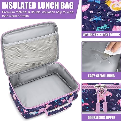 Fimibuke Kids Bento Lunch Box with 4 Compartments, Insulated lunch Bag, Stainless Steel Insulated Water Bottle, Ice Pack & Utensils Set, Birthday Gifts for Ages 3-12 Back to School Toddler Girls Boys - color: A2. Mermaid