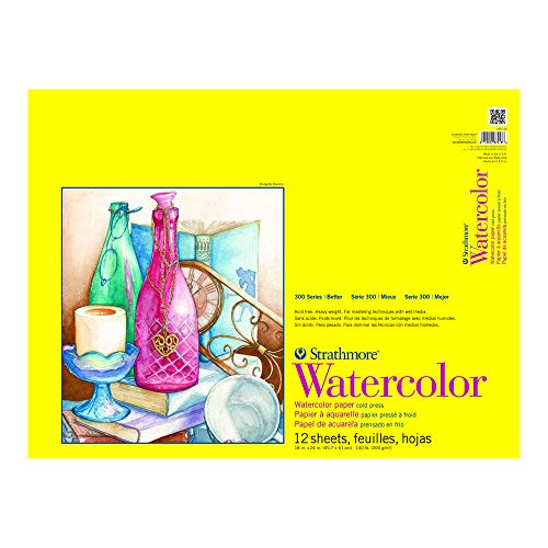 Strathmore 300 Series Watercolor Paper Pad, Top Wire Bound, 18x24 inches, 12 Sheets (140lb/300g) - Artist Paper for Adults and Students - Watercolors, Mixed Media, Markers and Art Journaling - size: 18x24, style: Wire Binding