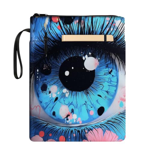 Padded Book Sleeve with Zipper & Front Pocket, Fabric Book Cover | Psychedelic Blue Eye Mystic11.4"x8.7" Washable Canvas Pouch for Hardcovers, Tablets & Reading Accessories - color: Psychedelic Blue Eye Mystic