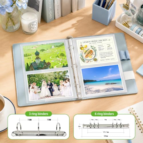 VOKOY 100 Pack Mini Sheet Protectors Fit 4"x6" Cards for 3 or 6 Ring Binder | 7 Holes 2 Pocket Heavy-Duty Recipe Card Sleeves,Refill Pages Crystal Clear Index Card Protectors for 8.5x9.5 Inch Binder - size: 6.9x8.5 Inch-2 Pocket, style: 100 Pack