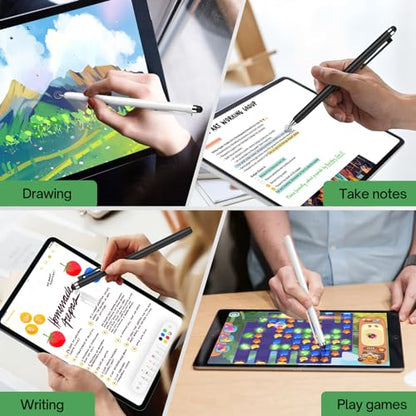 Stylus Pen for Touchscreen (2 Pack) - Mixoo 2-in-1 High Sensitivity Retractable Stylus with Smaller Disc Tip Universal Stylus for iPad iPhone Tablets Switch Capacitive Touch Screens (Black + White)