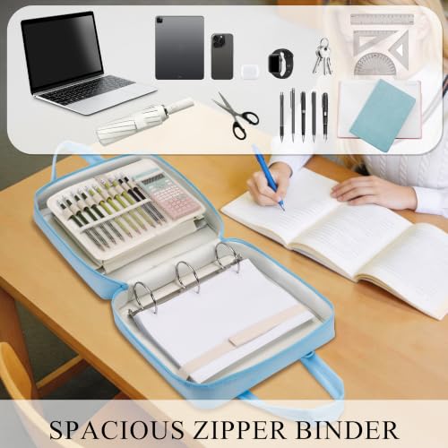 Upgraded Zipper Binder | 3-Inch & 2-Inch O-Rings, 600 Sheet Capacity Trapper Keeper with 13 Inch Laptop Sleeve & Water Bottle Holder, Binder Bag with Multi-Pockets & Shoulder Strap (Blue) - color: Blue