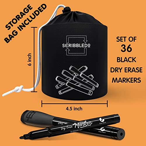 Scribbledo 36-Pack Black Fine Tip Dry Erase Markers with Eraser Cap | Low-Odor Whiteboard Markers for Office, Workplace & Professional Use - style: 36 Pack