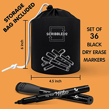 Scribbledo 36-Pack Black Fine Tip Dry Erase Markers with Eraser Cap | Low-Odor Whiteboard Markers for Office, Workplace & Professional Use - style: 36 Pack
