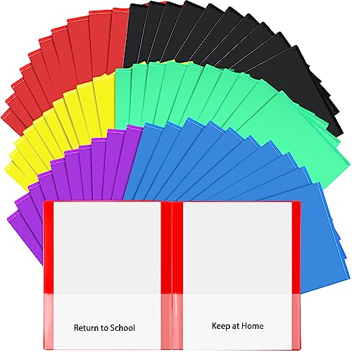 PerKoop 72 Pcs Take Home Folders Bulk Parent Teacher Communication Folder with 2 Pockets Plastic Homework Folder for Student Parent Teacher Classroom Back to School Supplies 11.73 x 9.45'' (Colorful) - color: Colorful