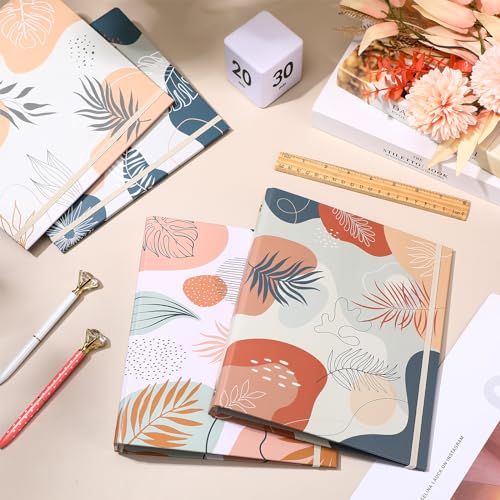 Colarr 4 Pcs Mini 3 Ring Economy Binders for 5.5" x 8.5" Paper for School, Office and Home Use, Cute Boho Leaves Small 1 Inch Round Three Ring A5 Binders with Elastic Cord, Decorative Hardcover - style: Boho Leaves