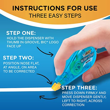 BIC Wite-Out Mini Correction Tape, White, No Dry Time, Long Lasting, 6-Count - color: Mini Tape, White